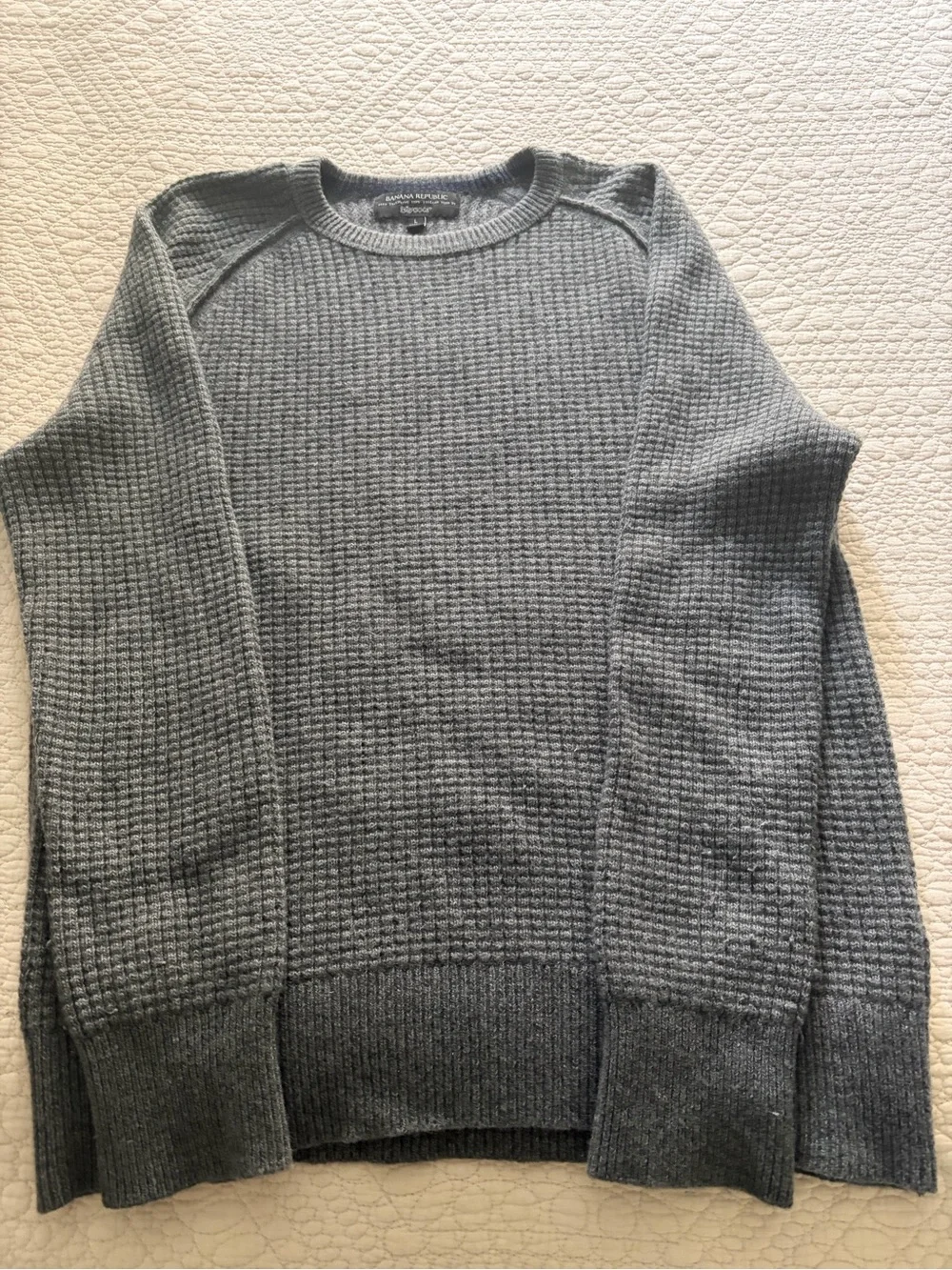 Banana Republic Men's Gray Crewneck Waffle Knit Sweater merino wool filpucci